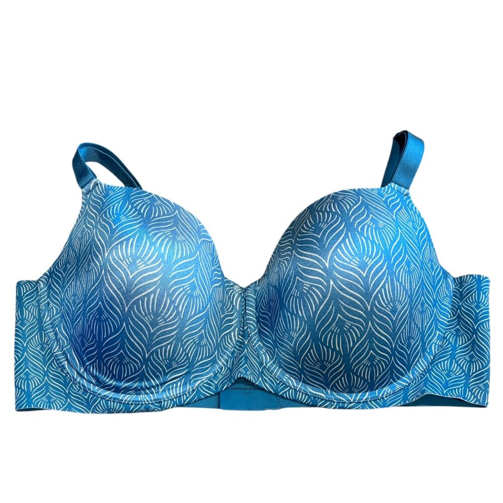 Soma 42DD Vanishing Back Balconet Bra Blue Leaf Print Nylon/Spandex Comfortable